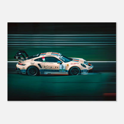 Race car on a track with a dark background